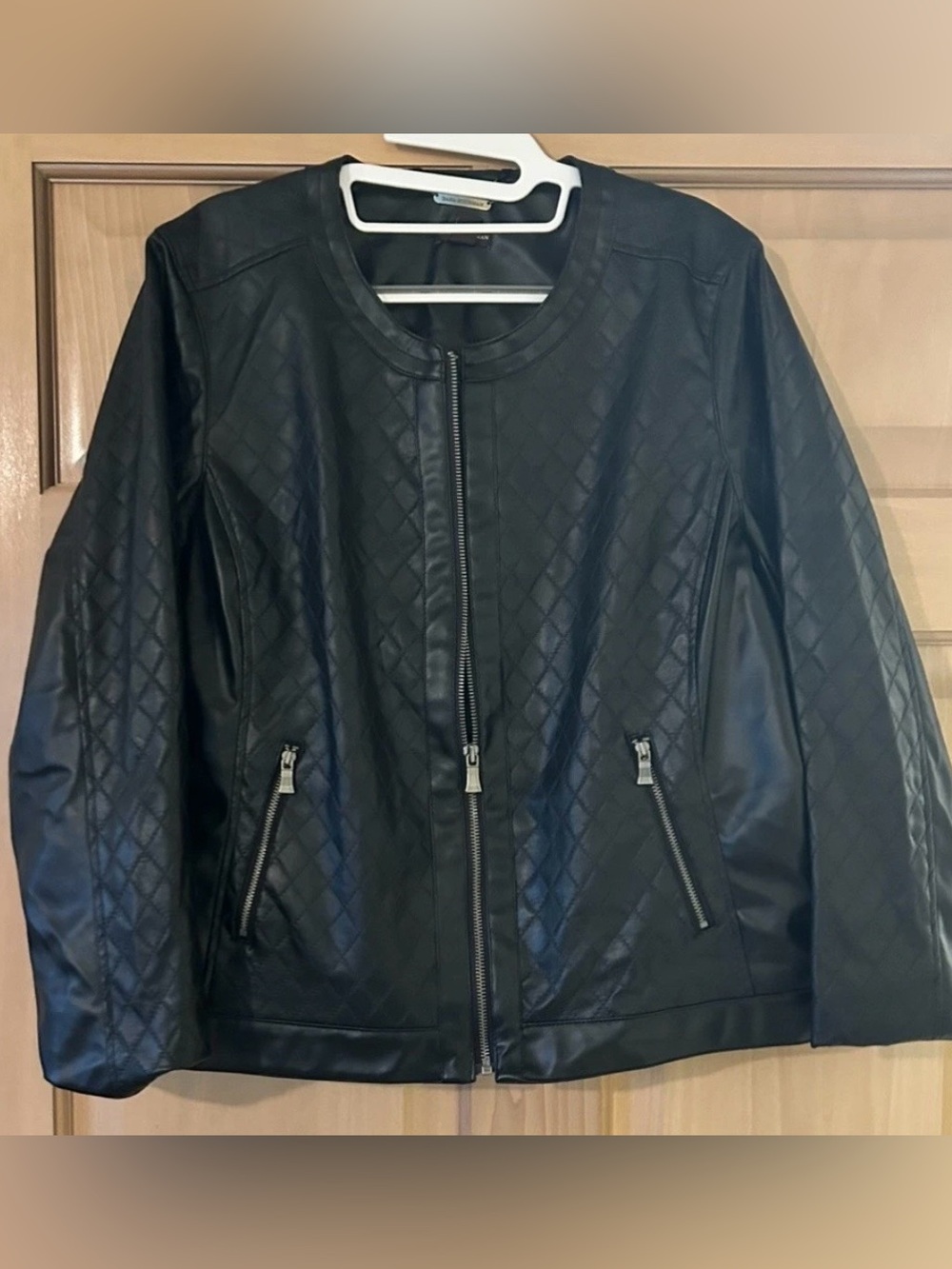 Dana Buchman Women’s Moto Style Jacket Faux Leather Trim Size L Black